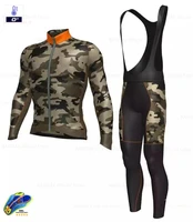 camouflage winter thermal fleece cycling long mens cycling jersey suit outdoor riding bike mtb bib pants set maillot ciclismo