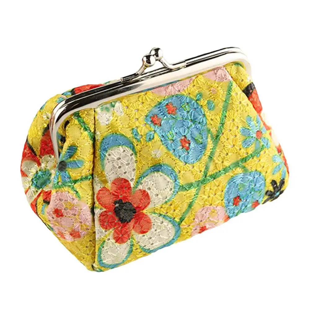 Ретро Женский этнический цветок вышивка поцелуй замок портмоне мини кошелек