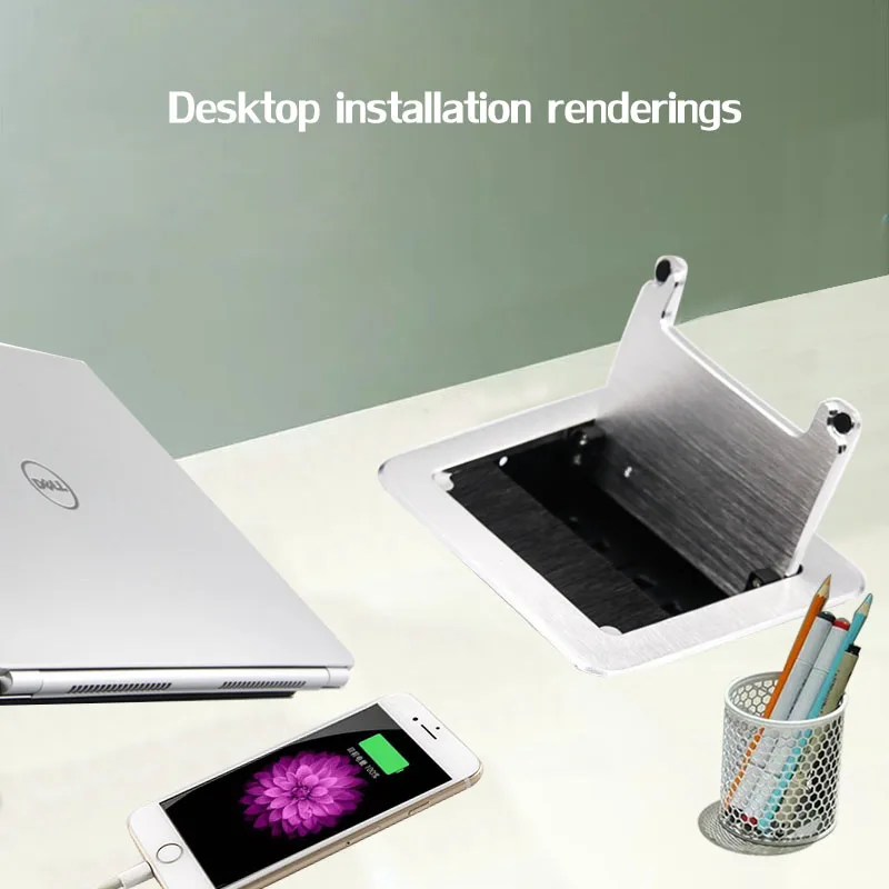 Мультимедийная настольная розетка Матовая Серебристая/черная пластина из