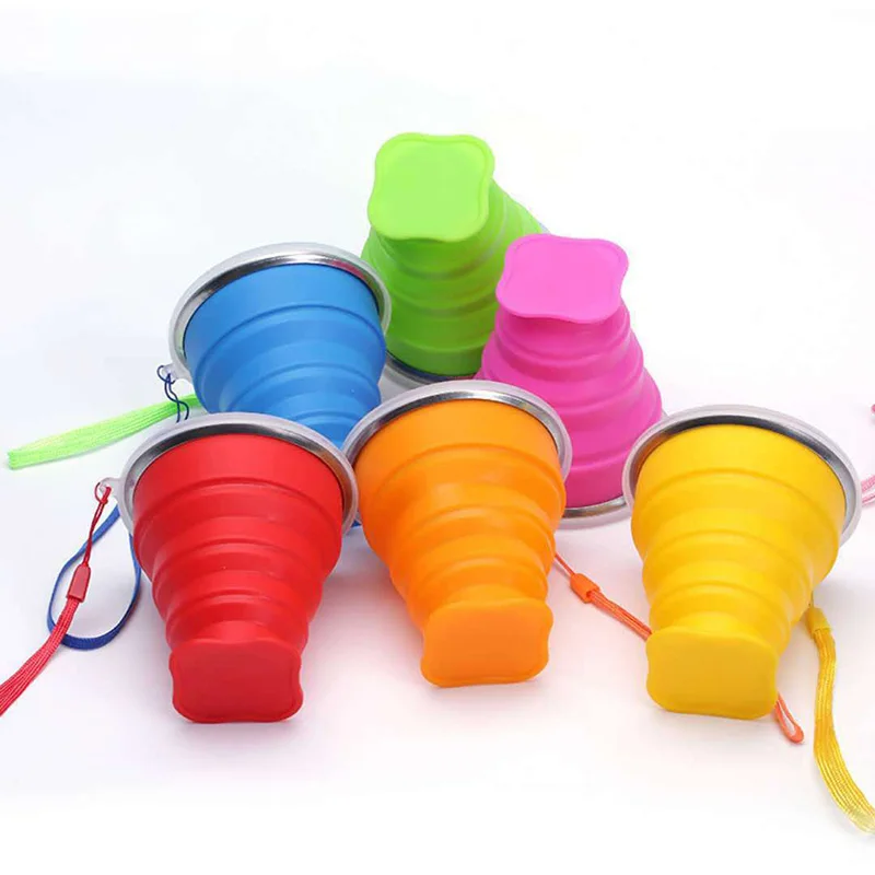 200ML Portable Silicone Travel Cup Retractable Folding with Lid Outdoor Sports Camping Drinking Coffee Water | Дом и сад