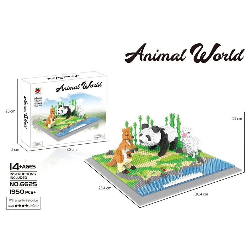

Animal World Panda Penguin Crane Shark Monkey Wolf Dolphin Bear Mini Building Block 3D DIY Micro Diamond Brick Children Gift Toy