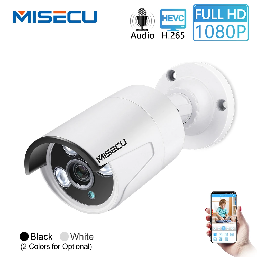 MISECU H.265 1080P POE IP камера 2MP аудио пуля камера Onvif Водонепроницаемый IP66 Крытый открытый дом безопасности видео наблюдения