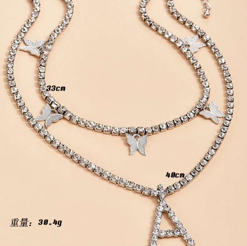 

Butterfly Alphabet Alloy Pendant Multilayer Necklace Birthday Present Party Jewelry