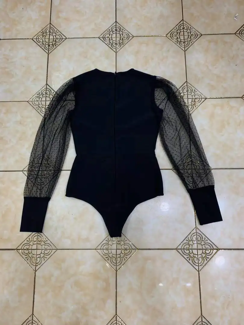 2020 New Arrival Women swimwear black sexy O-neck long sleeve Bodysuits Bandage swim suit Knitted biquini wholesale