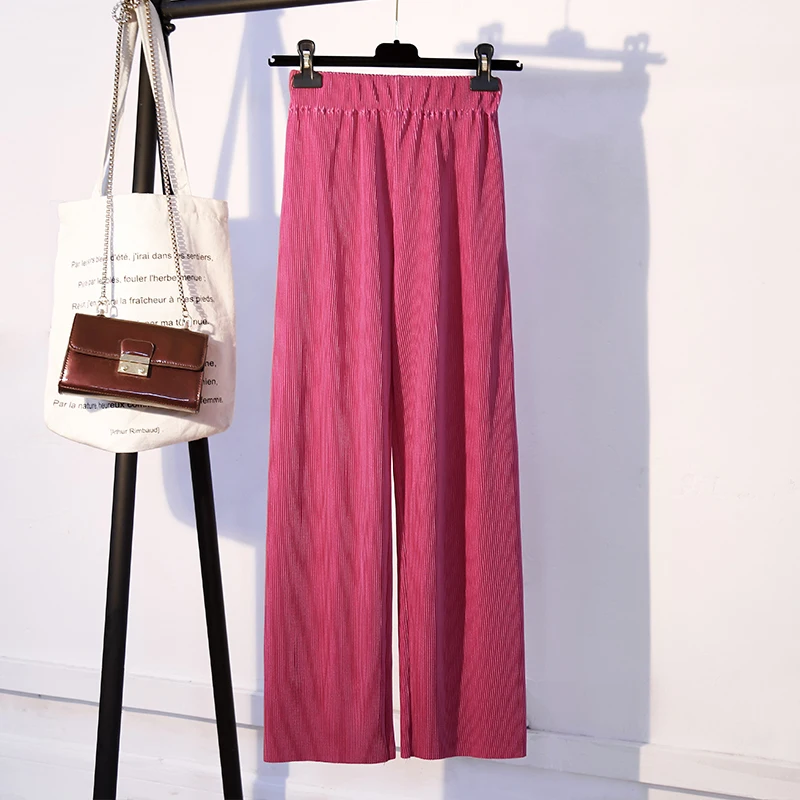 

Women's Summer Pants Pleated Loose New Beach Pants Casual Trousers High-waist Plus Size Woman Wide-leg Female Pants PL194