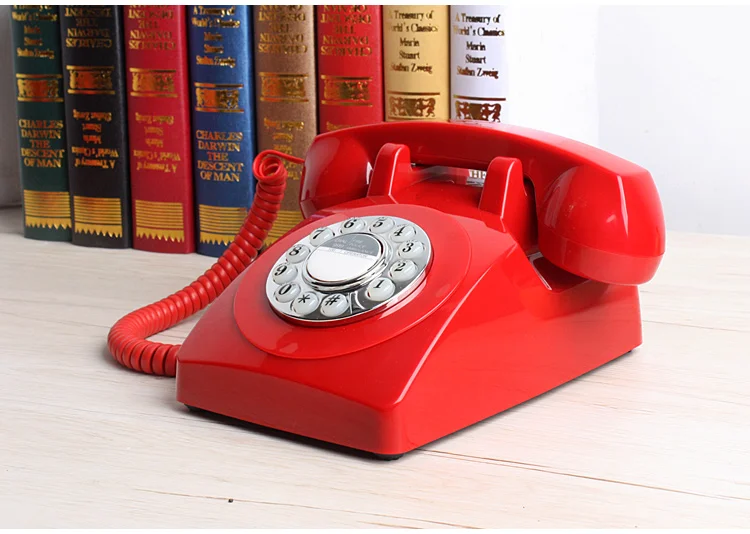 Классический кнопочный диск стационарный телефон с повторным набором красного