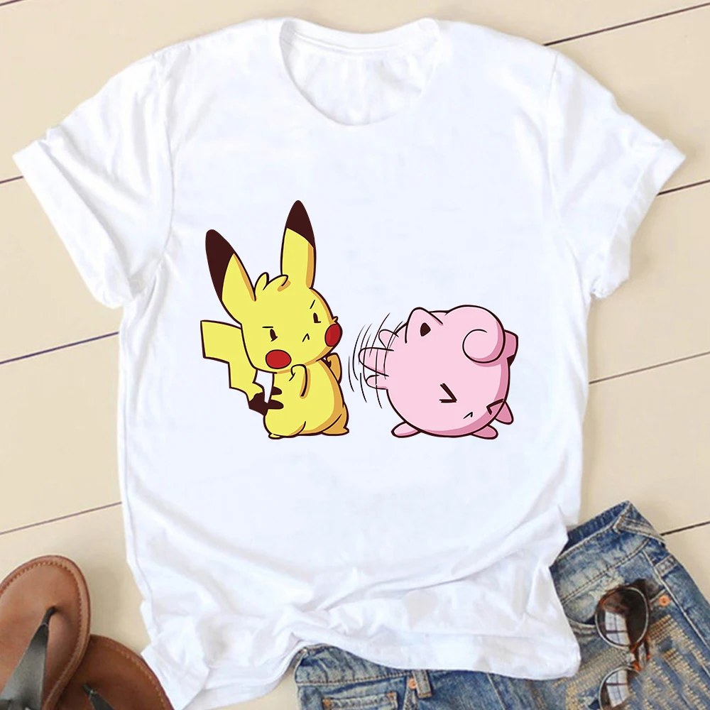 

Pokemon T-shirt Summer Kawaii Jigglypuff Anime Tops Vogue Women Casual Clothes Print Short Sleeve Cartoons Girl Aesthetic Tees