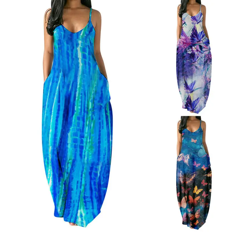 

Women V Neck Sleeveless Baggy Long Dress Summer Casual Kaftan Dress Plus Size