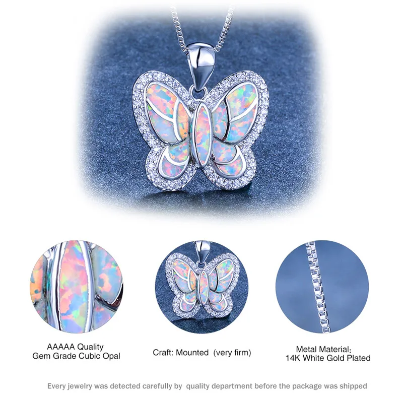 

Boho Female Crystal Butterfly Pendant Necklaces Cute Silver Color Chain Necklace Dainty Opal Stone Wedding Necklaces For Women