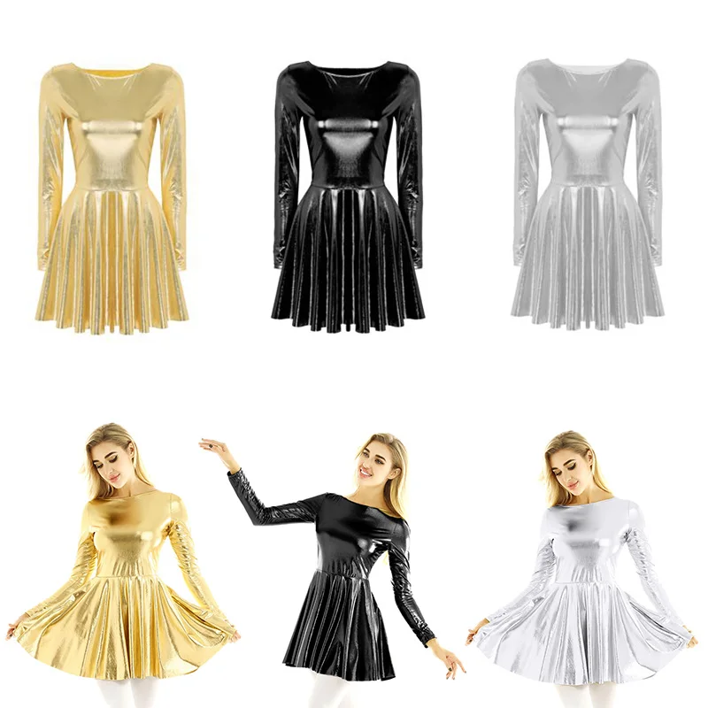 Женское платье-трапеция с длинным рукавом голографическое вечернее мини-платье