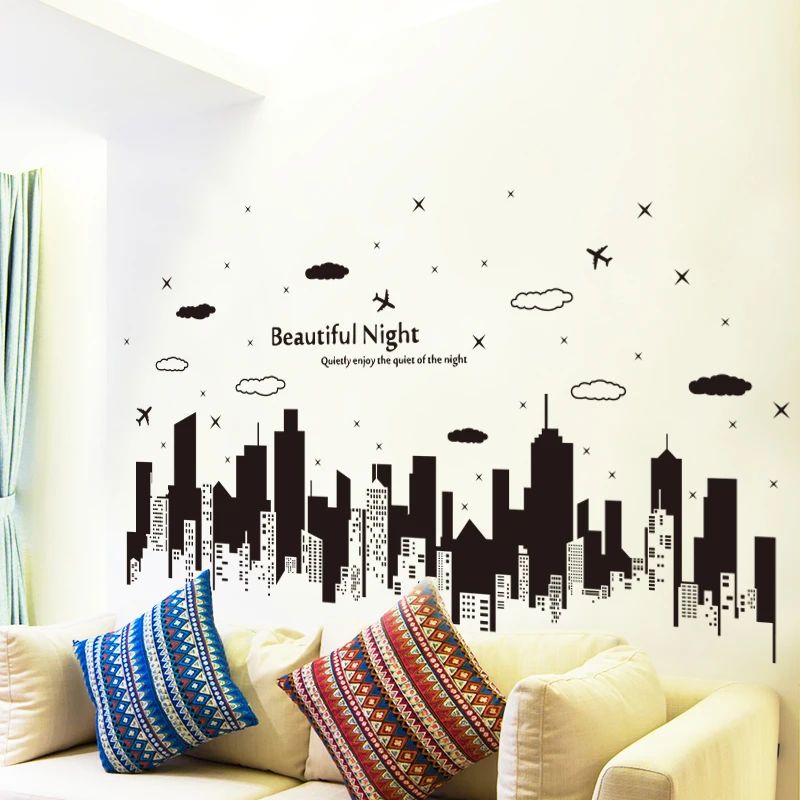 [SHIJUEHEZI] красивые ночные здания плинтус линия Наклейка виниловая DIY Настенная для