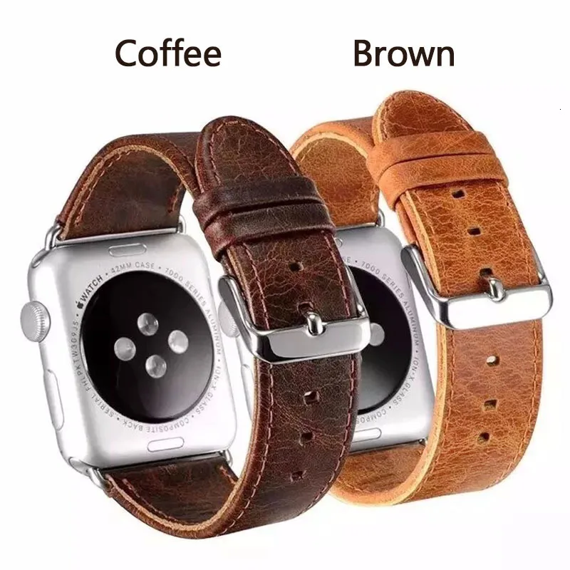 FOHUAS Crazy-horse из натуральной кожи ремешок для часов браслет для apple watch 38мм/42 мм кофейный коричневый