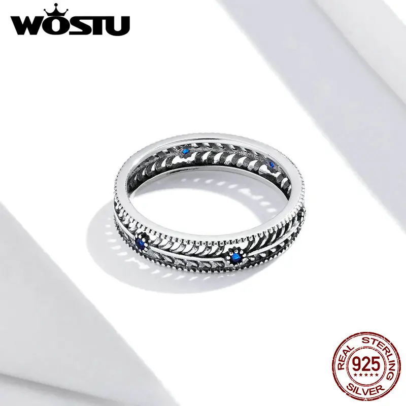 WOSTU ретро кольцо Настоящее серебро 925 пробы винтажное стекируемое в форме лозы