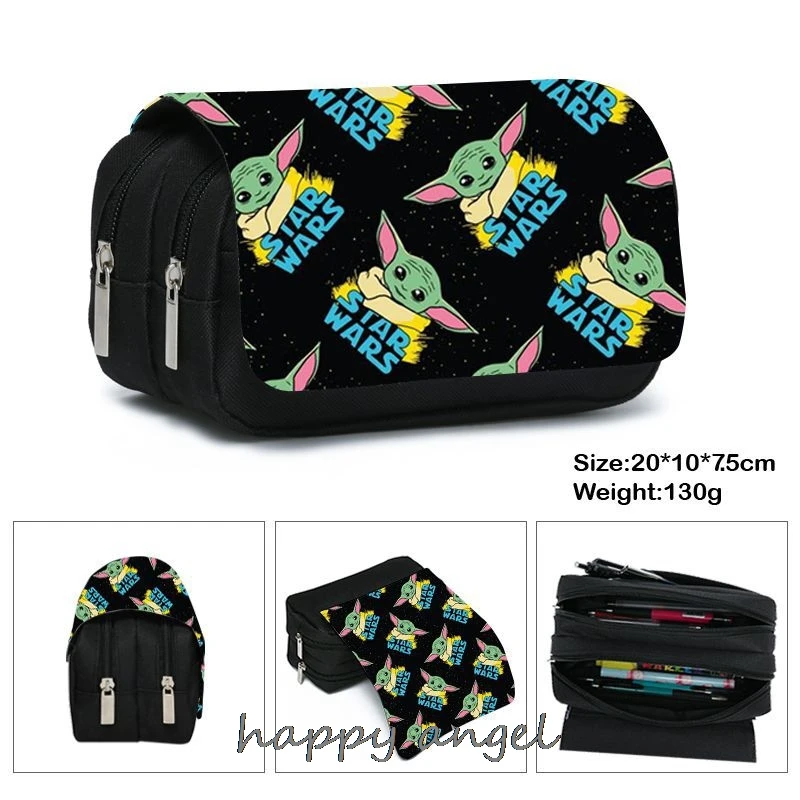 

Mandalorian Baby Yoda Pencil Case Canvas Kawaii Pencil Bags Stationery Pen Case Boys Trousse Double Layer School Pencil Cases