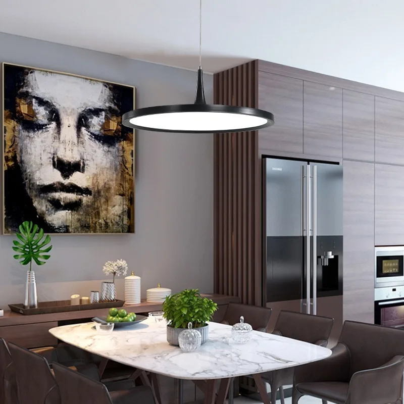 Lámpara de cocina de estilo nórdico ultradelgada UFO candelabro de habitación Led, sencilla, en negro y Barra Blanca, para restaurante