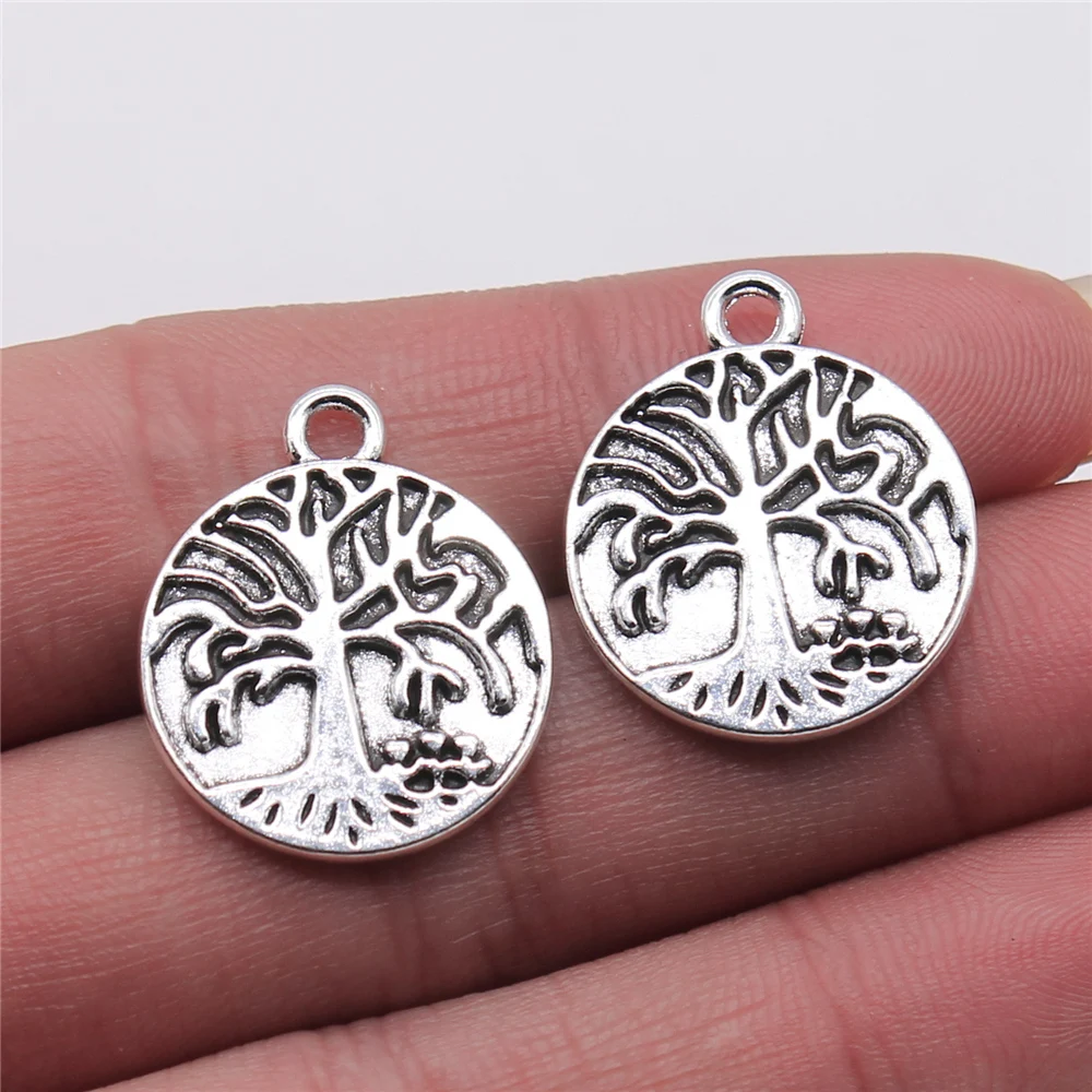 

10pcs 20x24mm Round Double-Sided Tree Pendant Charms Antique Silver Plated Jewelry Findings For Jewelry Making