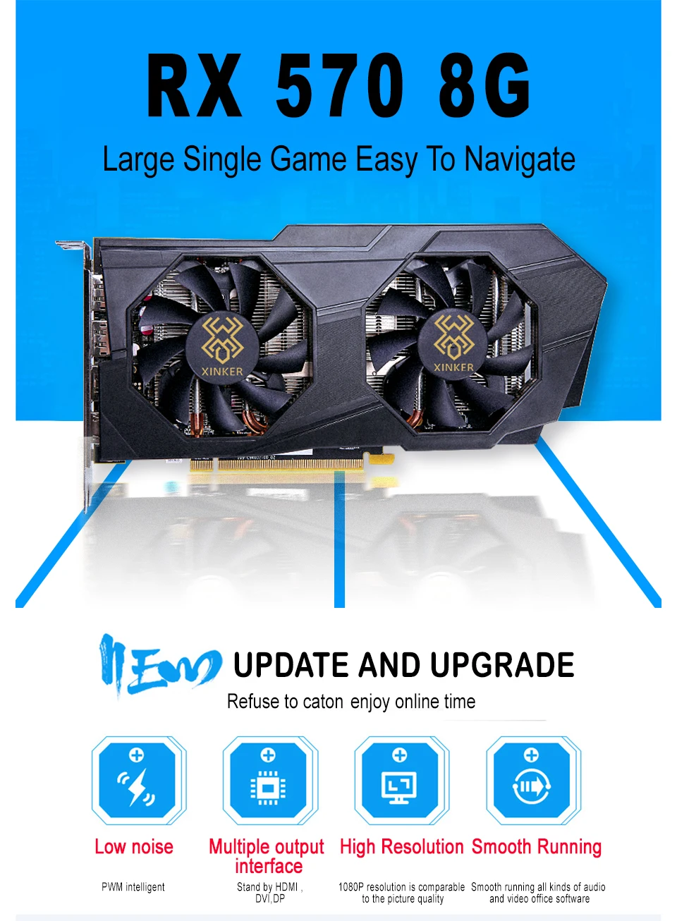Для Radeon RX570 8GB 256bit GDDR5 PCI Express x16 3,0 D5 настольный компьютер ПК игровая видеокарта внешние видеокарты