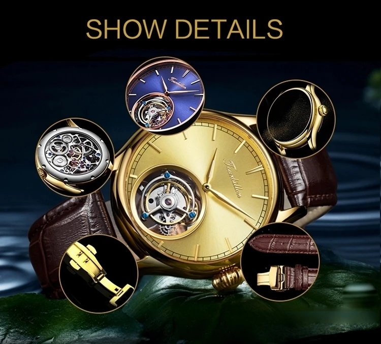 Индивидуальные высококачественные деловые Tourbillon Механические Мужские наручные часы с синим циферблатом механические наручные часы с кожаным ремешком