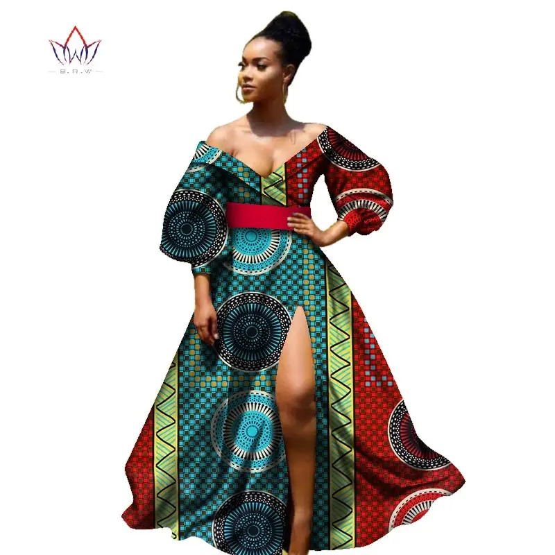 african bazin dresses for women african Three Quarter sleeves dresses for women african clothing wax dashiki fabric WY2255