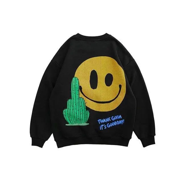 

New White Crewneck Sweatshirt Men Streetwear 2021 High Street cute Funny Smile Oversized Sweatshirt Woman Comfy kawaii Pullover
