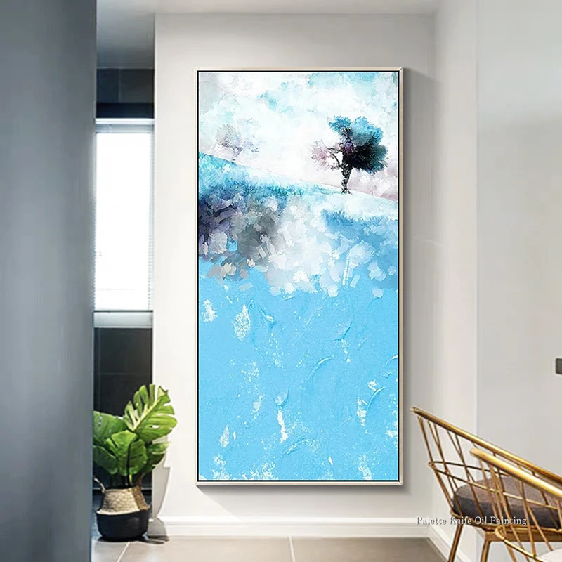 

Hand painted landscape canvas oil painting abstract decoration painting blue wall art pictures for living room home hotel decor