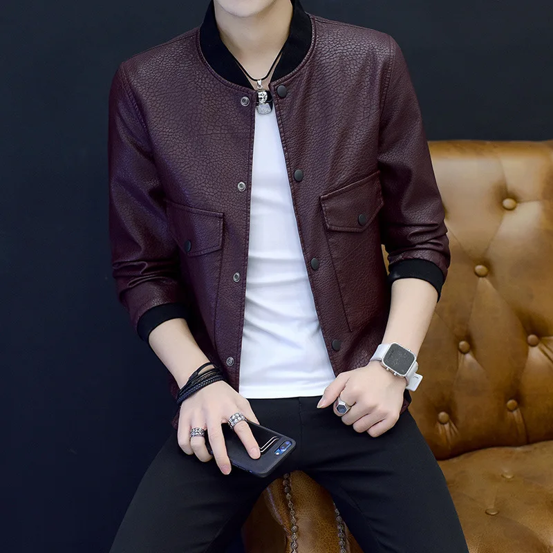 

New men's leather jacket, slim PU leather jacket, men's motorcycle coat, spring and autumn season