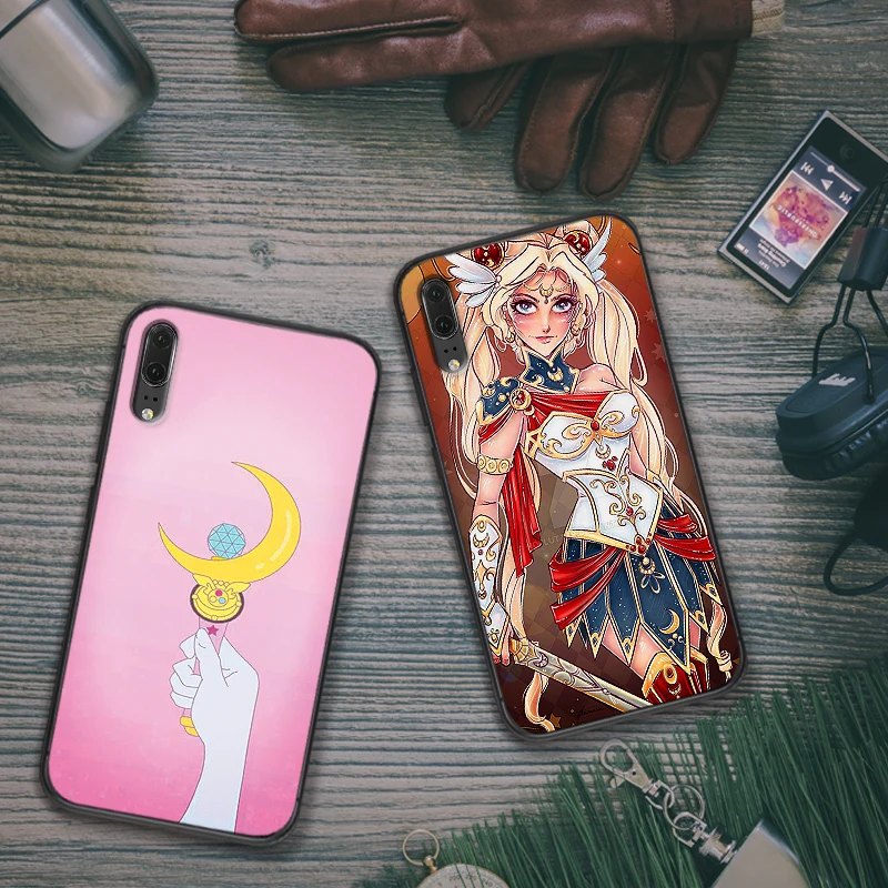 Сейлор Мун красивые девушки черные силиконовые чехлы для huawei Y6 Y7 Y9 Prime 2018 2019 Nova 2i 3 4