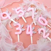 baby shower sweet 18 girl happy birthday pink wings sequin candle cake topper wedding part dessert cupcakes baking decorations