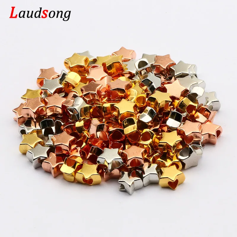 

50Pcs Rose Gold Silvers CCB Acrylic Star Beads Big Hole Spacer Beads For Jewelry Making Handmade Diy Necklace Bracelet