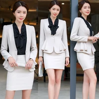 apricot formal elegant uniform styles blazers suits two piece with tops and skirt for ladies office work wear jacket blazer sets