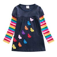 3 8y baby girl clothes spring autumn toddler kids dresses for girls cotton stripes long sleeve butterflies applique a line dress