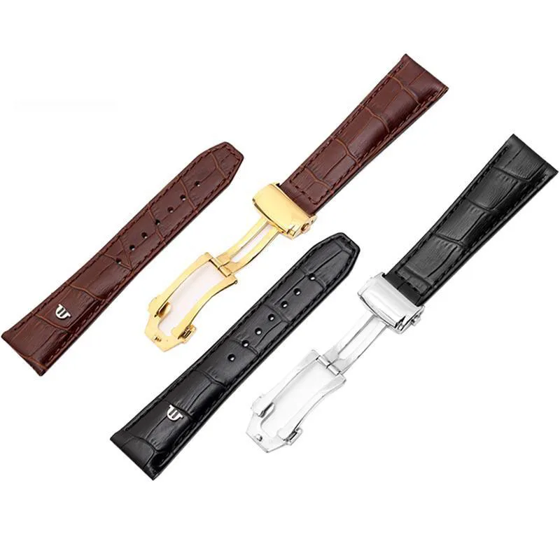 For MAURICE LACROIX Eliros watchband First layer calfskin 20mm 22mm with folding buckle Black brown cow genuine leather strap