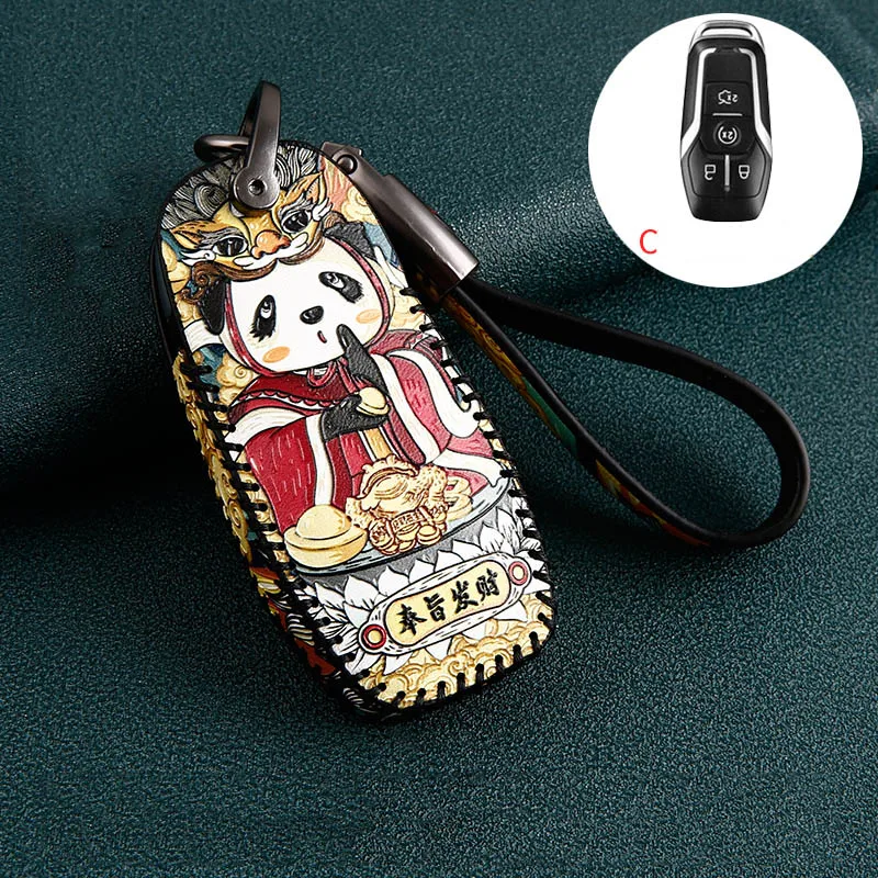 

Leather Car Remote Key Cover Case Fob for Lincoln MKZ MKC MKX For Ford Fusion Mondeo Mustang F150 Edge Explorer Ring