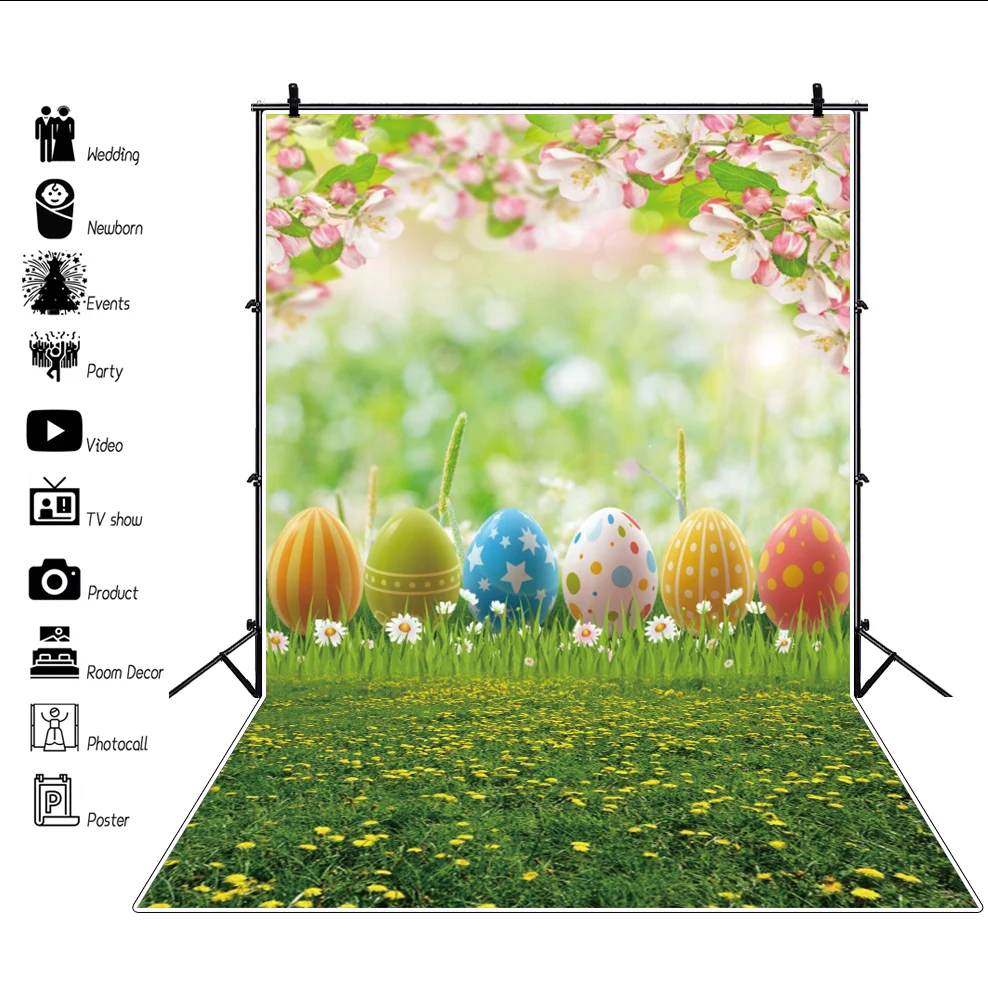 

Yeele Spring Happy Easter Eggs Photocall Flowers Green Grass Photography Backdrop Photographic Backgrounds For Photo Studio