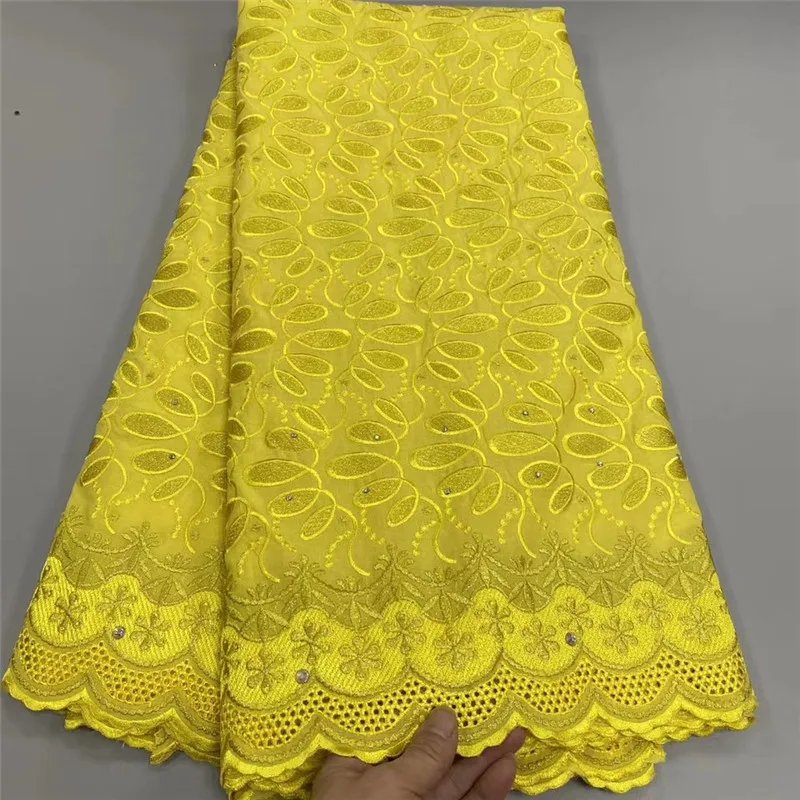 

good quality african cotton lace fabric with stones 5yards stones swiss voile lace fabric for lady party dress KC1031