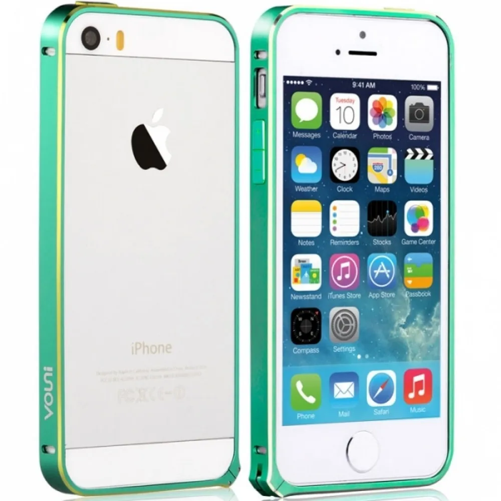 Алюминиевый Бампер для iPhone 5/5S Vouni Buckle Bumper color Match Green + Yellow|Бамперы| |