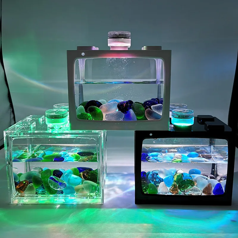 

Desktop Aquarium Fish Tank With Light Battery Type Small Fighting Fish Tank Office Mini Fighting Fish Tank Aquarium Supplies