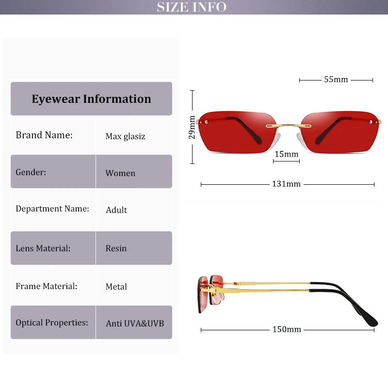 Очки солнцезащитные женские прямоугольные без оправы | Аксессуары для одежды