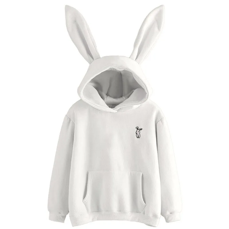 Women Hoodies 2021 Autumn Winter Kawaii Rabbit Ears Fashion Hoody Casual Solid Color Warm Sweatshirt Hoodies For Women Size XXL