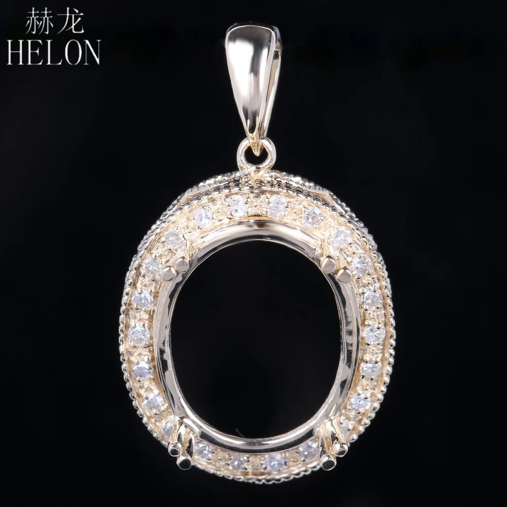 HELON сплошной 14k желтого золота полу крепление Halo Установка с бриллиантом изысканные кулон овальным вырезом 10x12 мм
