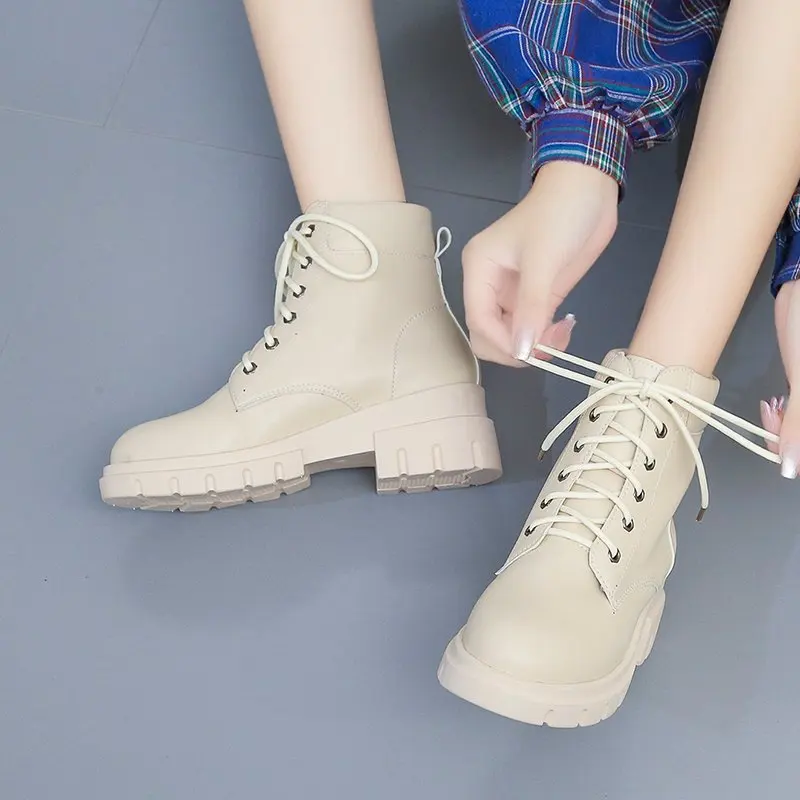 2020 зимние женские ботинки со шнуровкой женская обувь на платформе Черные