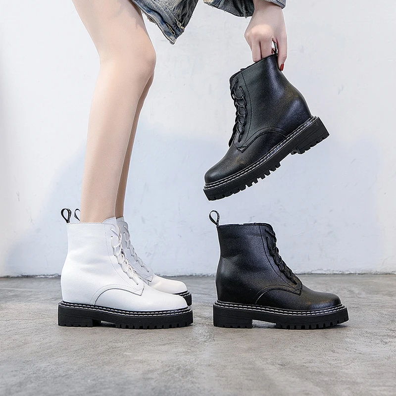 SONDR Модные Белые зимние ботильоны для женщин на платформе обувь танкетке высоком