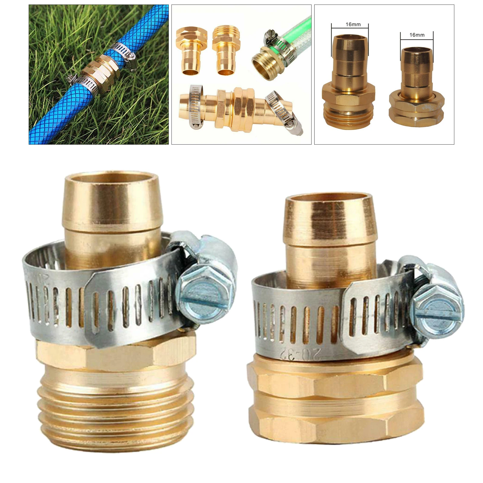 

Heavy Duty Garden Brass Mender End Repair Kit Hose Pipe Connector with Clamp