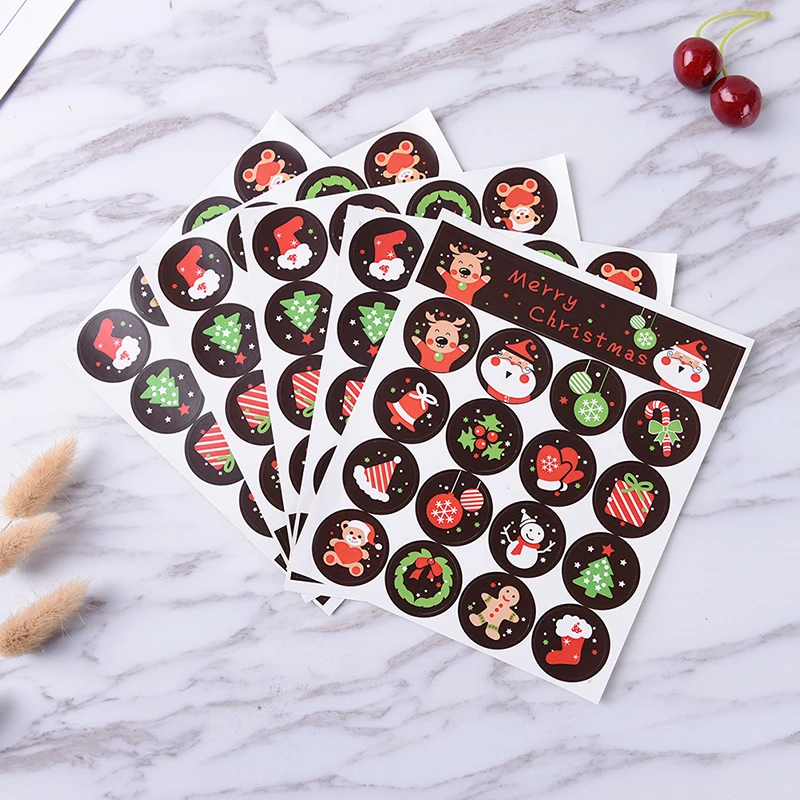 

5 Sheet Seals Merry Christmas Badge Sticker Gift Wrapping Food Decor Envelope Seal 50pcs/set