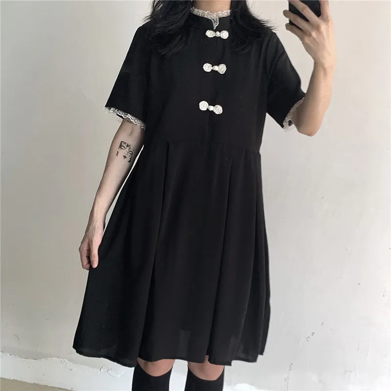 Винтажное шифоновое платье на пуговицах для девочек-подростков летнее Харадзюку