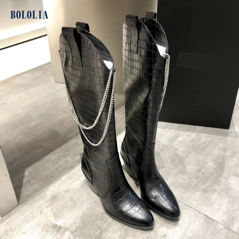 BOLOLIA Новинка сапоги до колена из натуральной кожи с острым носком женские зимние