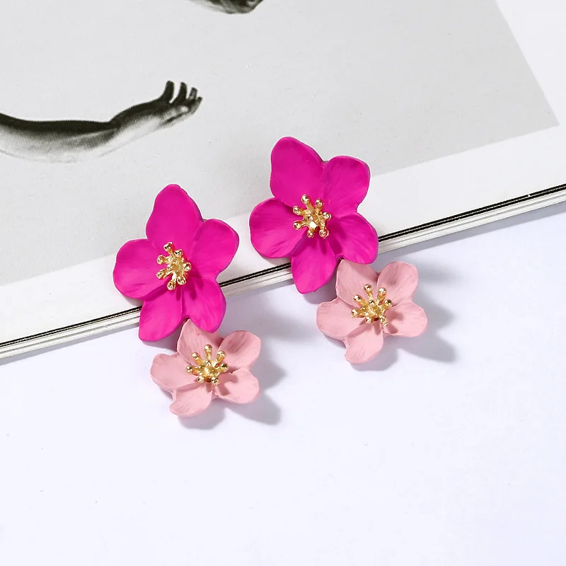 

100pcs/lot European and American new multicolor flower earrings earrings female