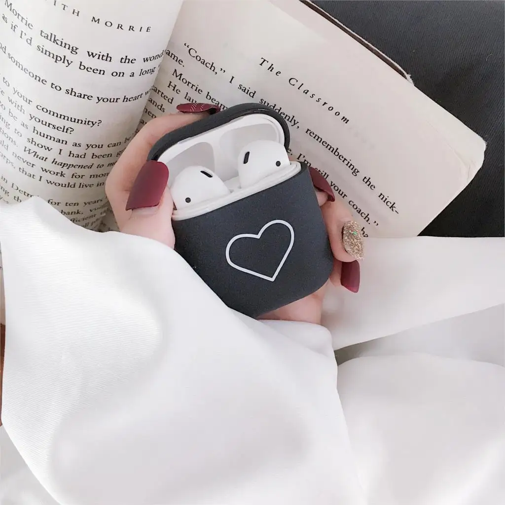 Милый чехол для наушников Apple AirPods 1 2 чехла AirPods2 защита Air Pods матовая кожа матовая жесткая розовая в виде сердца аксессуары