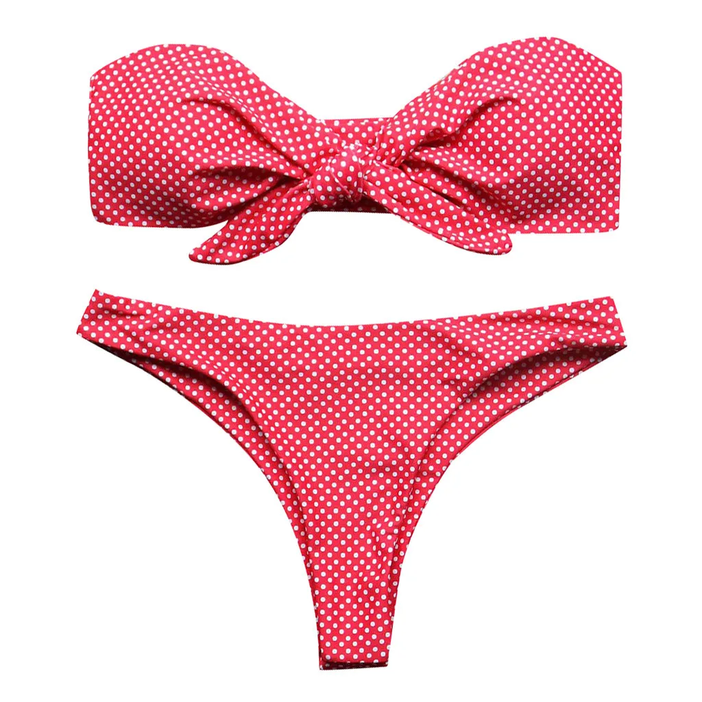 Женский сексуальный комплект бикини с бантиком и из двух предметов летний