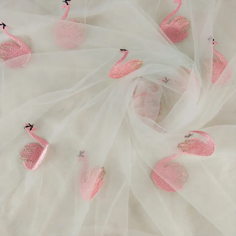 5 pink white gauze Новинка, 6 цветов на выбор, красивый узор лебедя, вышивка, тюль, кружевная ткань, ширина 125 см, сделай сам, платье, аксессуары для одежды, 1338 - Цвет: 5 pink white gauze